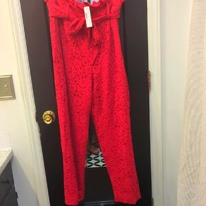 J. Crew Red Lace Paper Bag Pants NWT